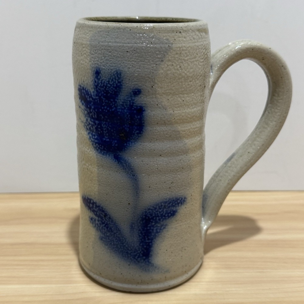 Genesee Country Village & Museum Hand Crafted Pottery Mug BlueGray Floral Signed